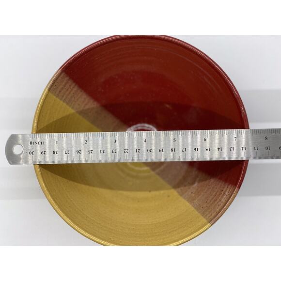 Studio Art Pottery Bowl Artist Signed Ombré Design w Yellow/Red and Brown. - Picture 10 of 11